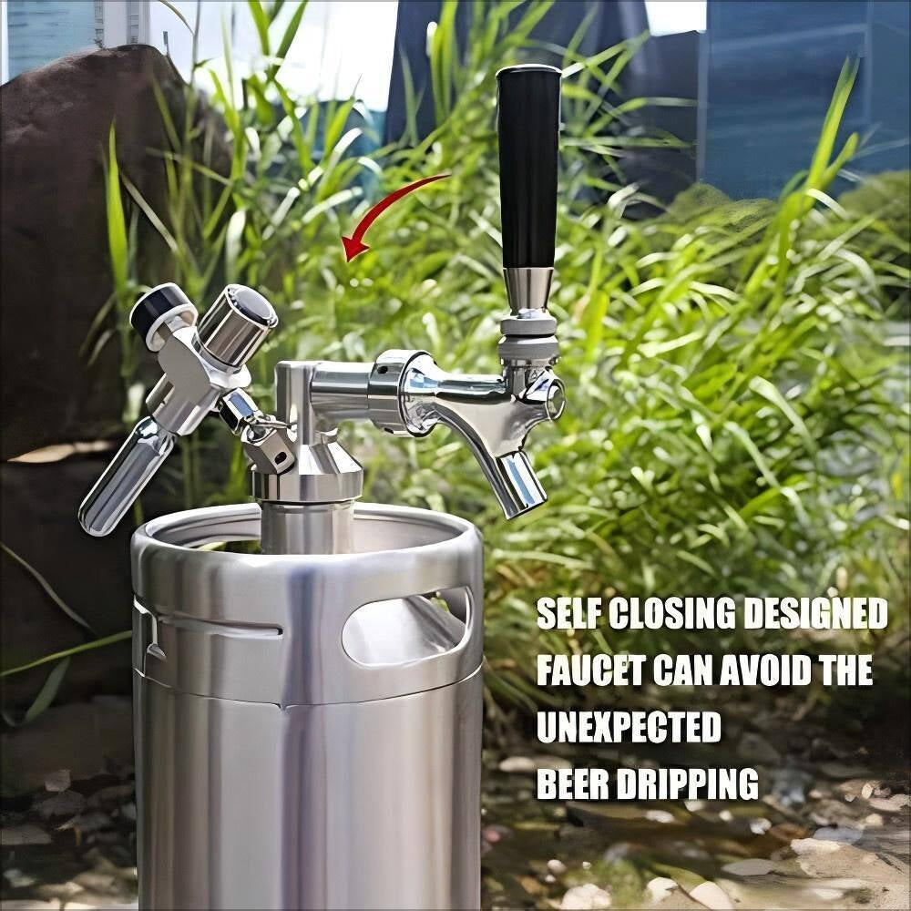128 Oz. Stainless Steel Mini Keg Growler, Pressurized Home Dispenser System with Self-Closing Design Faucet