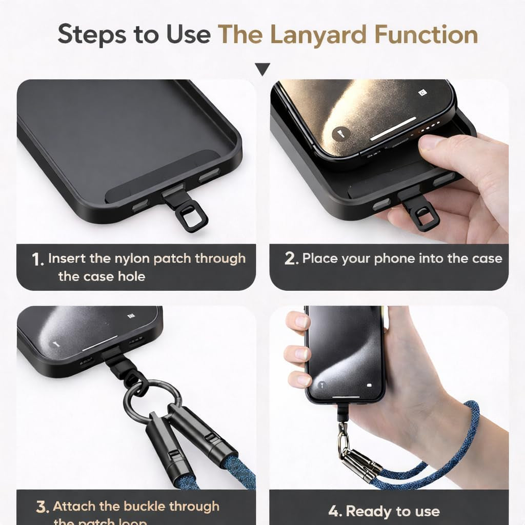 Hand Wrist Lanyard 1Ft (30Cm) – Universal Cell Phone Strap with Built-In 240W USB C Charging Cable & Data Transfer