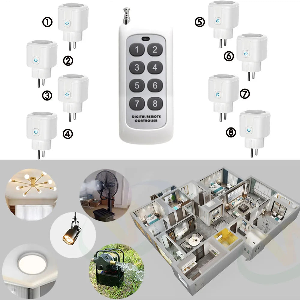 Wireless Remote Control Socket Switch 200Meters Remote Control Electrical Outlets 220V 16A EU Plug for Home Appliance Fan Light