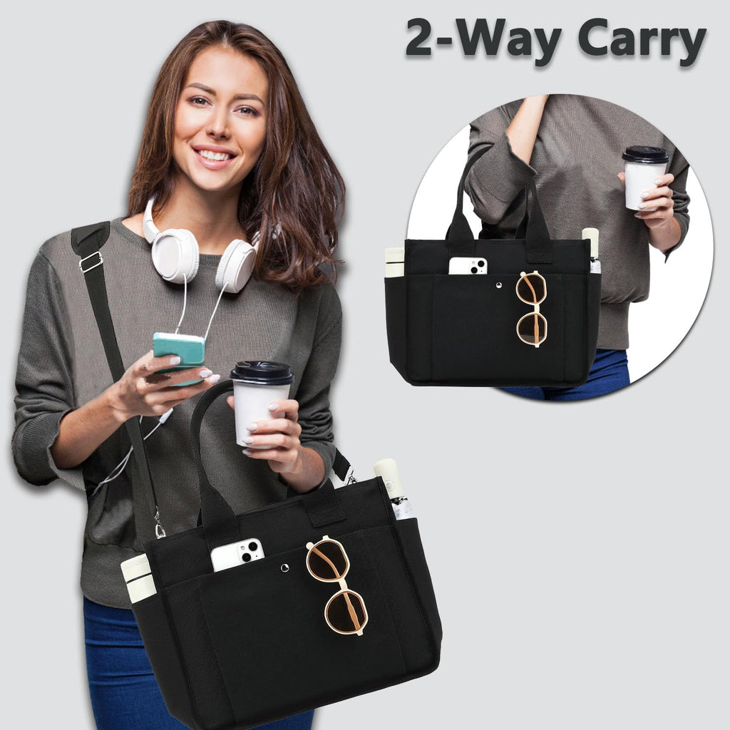 Large Canvas Tote Bag for Women with Zipper & Compartments, Crossbody Laptop Bags for Work College Travel