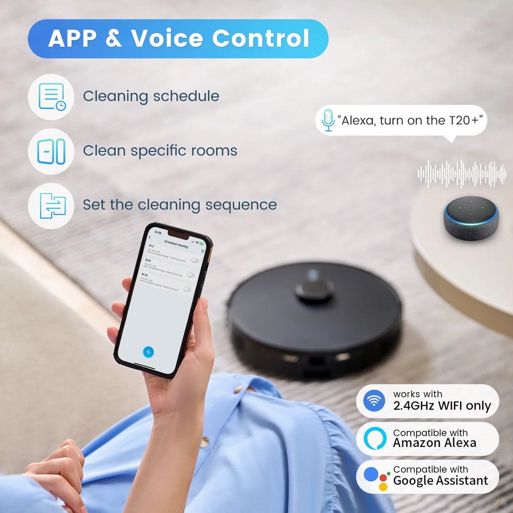 Robot Vacuum and Mop Combo T20 with 60 Days Self-Empty Station Voice Control Home Mapping