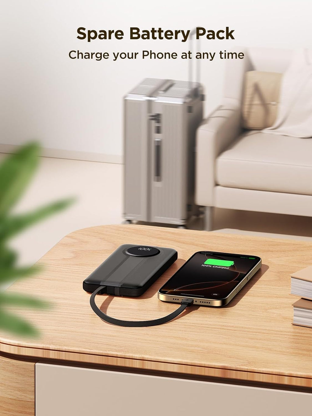 Portable Charger, 10000Mah Power Bank with Built in Cables, 22.5W USB C In/Out Fast Charging Powerbank, Slim Travel Battery Charger Pack for Iphone 16 15 Samsung Galaxy S24 S10E Android Phone