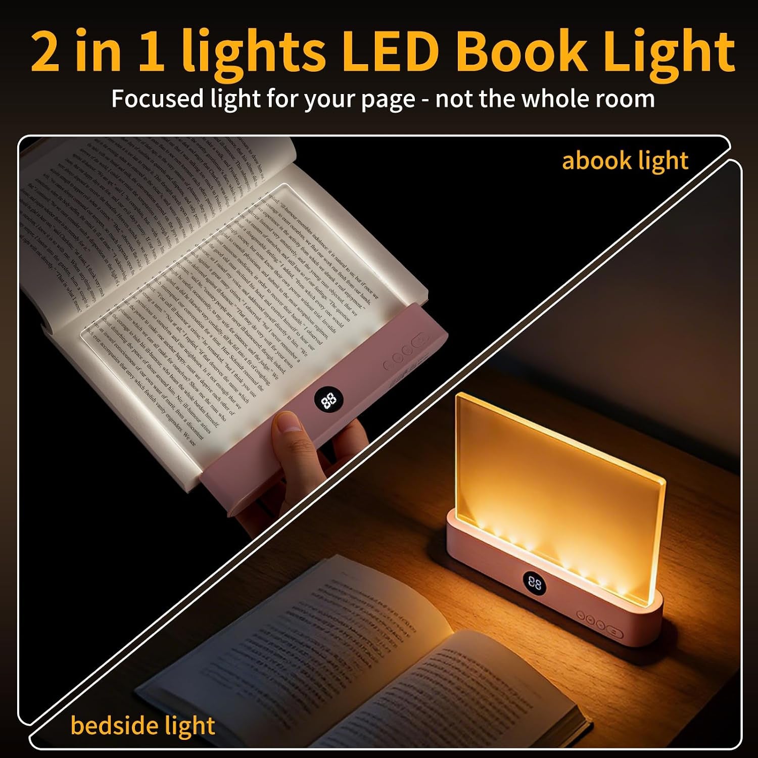 Book Light, Led Reading Book Light Page Rechargeable, Lumalit Flat Book Light with 3 Colors & Timer Lamp, Stepless Dimming Anti-Glare Intelligent Design, Reading in Bed at Night