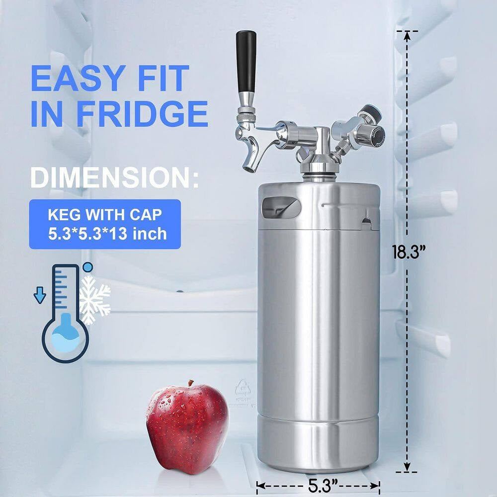 128 Oz. Stainless Steel Mini Keg Growler, Pressurized Home Dispenser System with Self-Closing Design Faucet