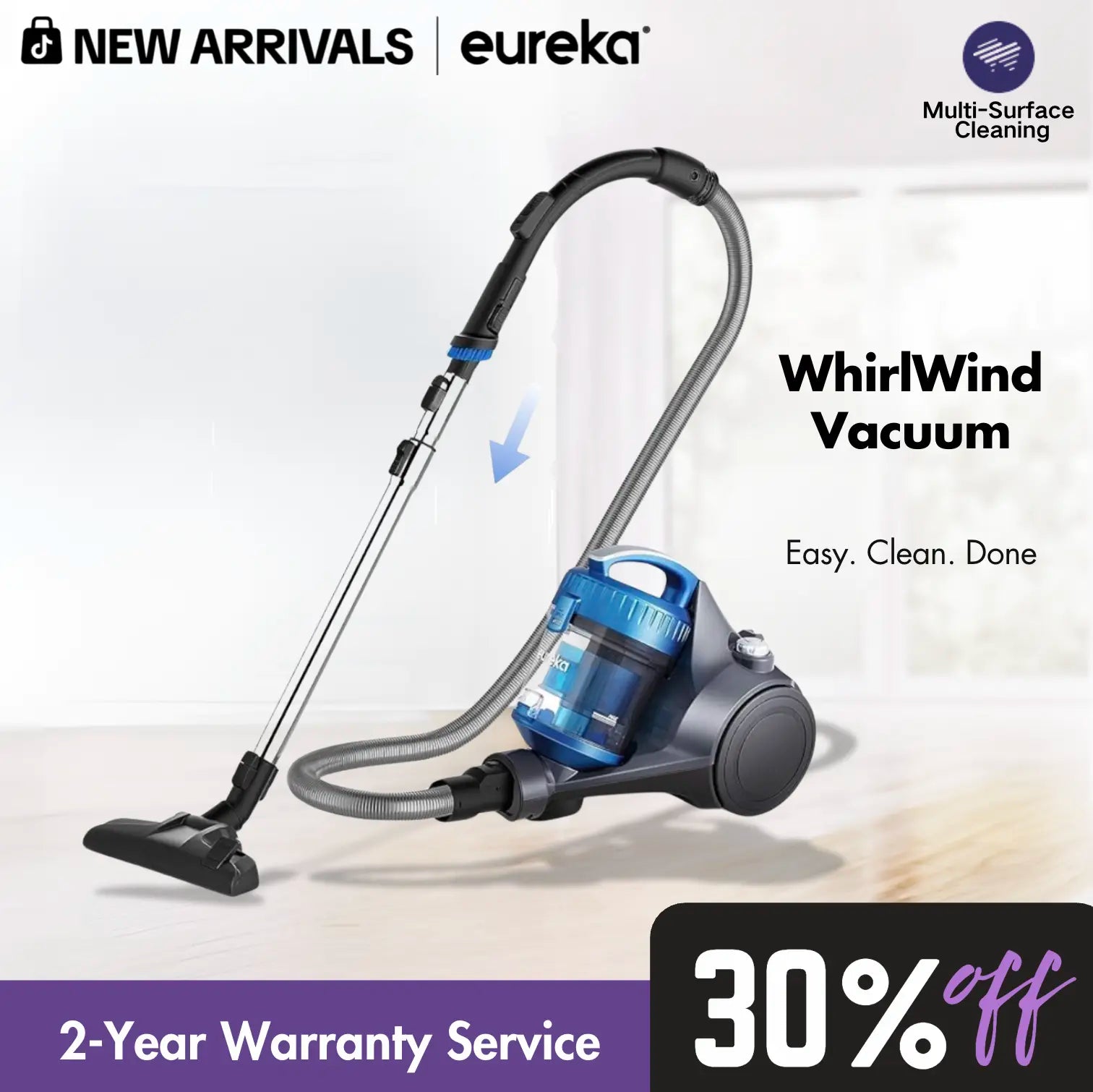 Eureka Whirlwind Bagless Canister Vacuum Cleaner 2.5L, Lightweight Powerful Vacuum for Carpets, Hard Floors & Pet Hair, Easy to Maneuver with Crevice Tool, Large Capacity Multi-Surface Cleaner, Great for Home, Automatic Cord Rewind, Dealsforyoudays