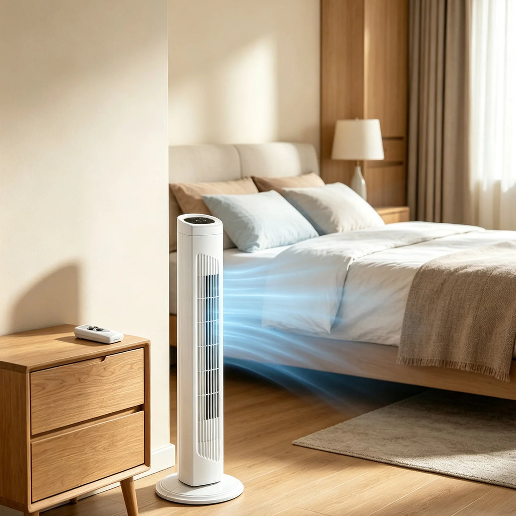 32 Inch Tower Fan with Remote & Touch Control, 110V 45W Quiet Oscillating Column Fan, Copper Motor, 3 Speeds 3 Modes, 7.5H Timer, Slim White Standing Fan for Bedroom Living Room Home Use