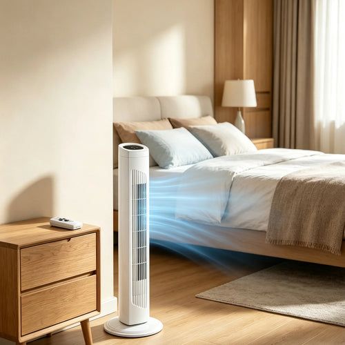 32 Inch Tower Fan with Remote & Touch Control, 110V 45W Quiet Oscillating Column Fan, Copper Motor, 3 Speeds 3 Modes, 7.5H Timer, Slim White Standing Fan for Bedroom Living Room Home Use
