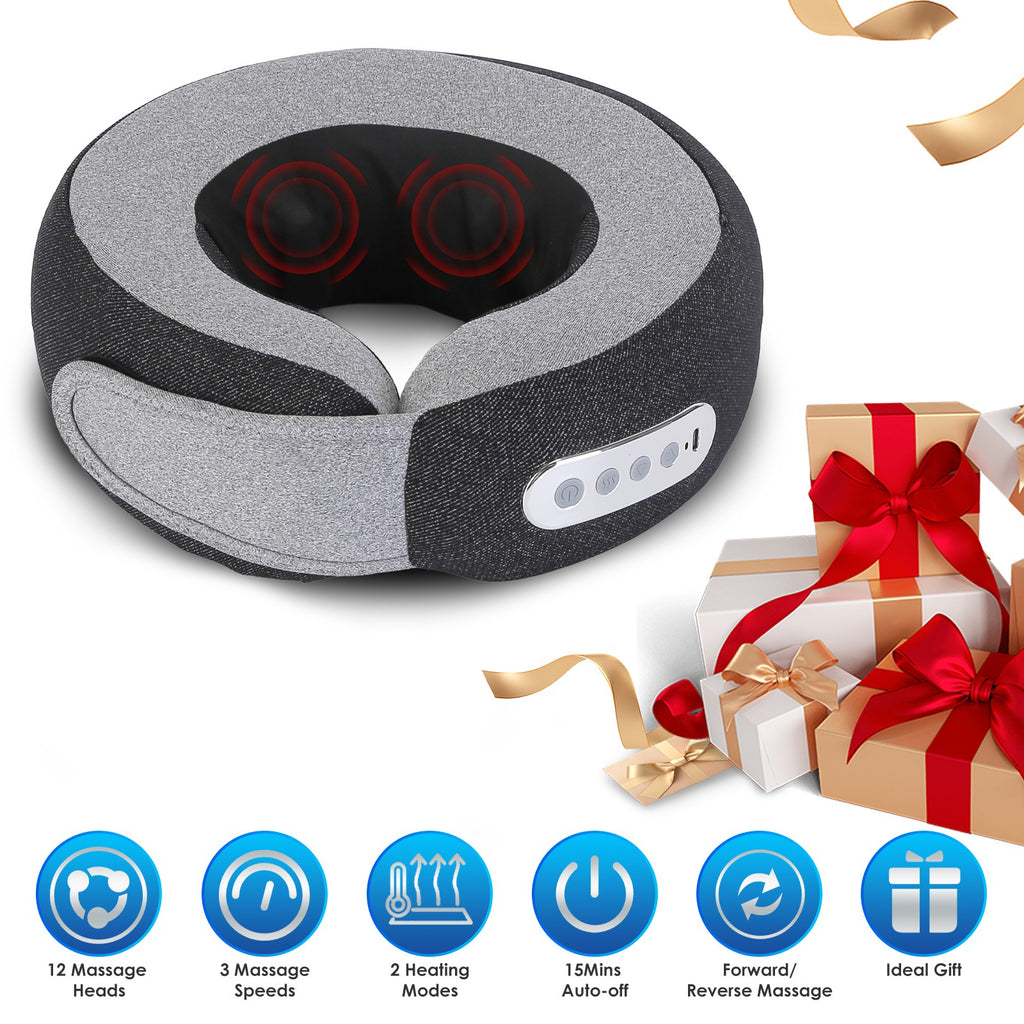 1Pc 2 in 1 Neck Massager Pillow with Heat Electric Memory Foam Travel Pillow Shiatsu Neck Massager with 3 Speeds Timer for Home Office Travel