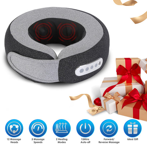 1Pc 2 in 1 Neck Massager Pillow with Heat Electric Memory Foam Travel Pillow Shiatsu Neck Massager with 3 Speeds Timer for Home Office Travel