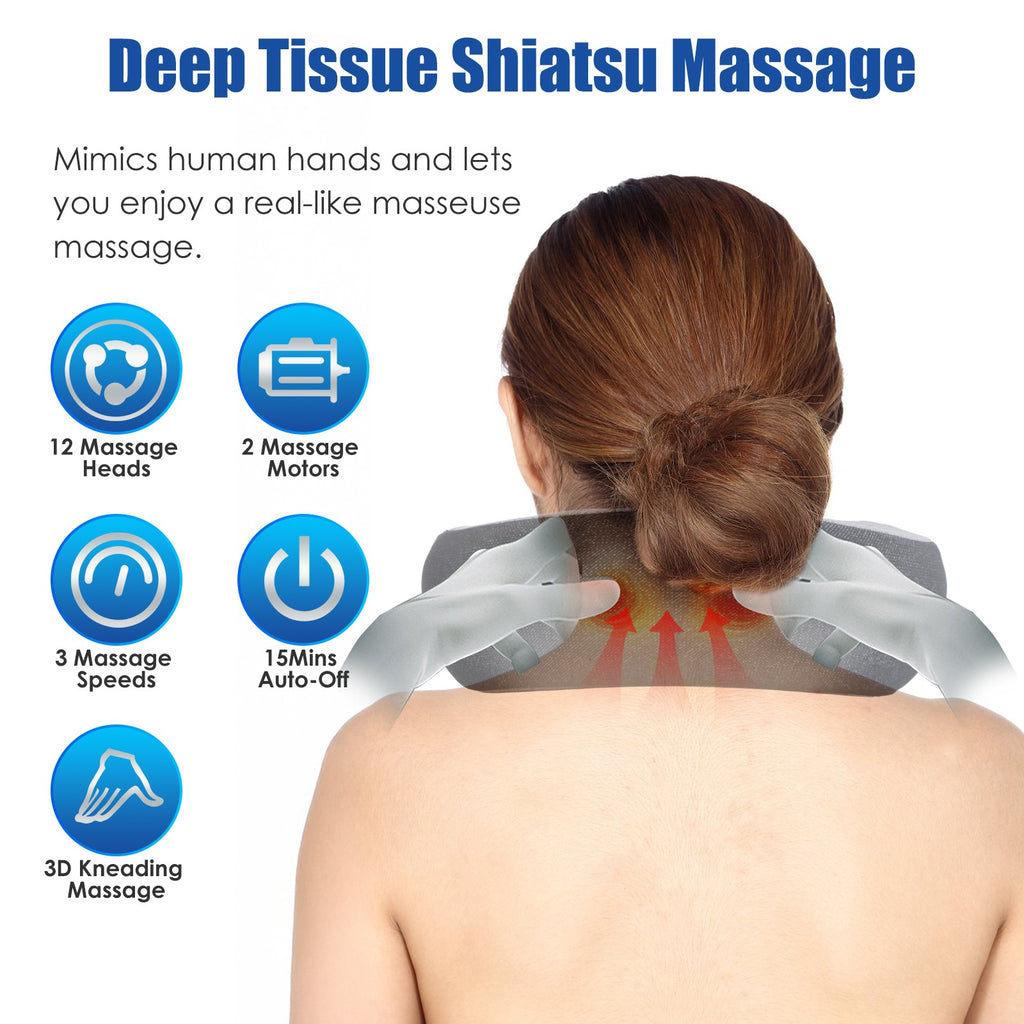 1Pc 2 in 1 Neck Massager Pillow with Heat Electric Memory Foam Travel Pillow Shiatsu Neck Massager with 3 Speeds Timer for Home Office Travel
