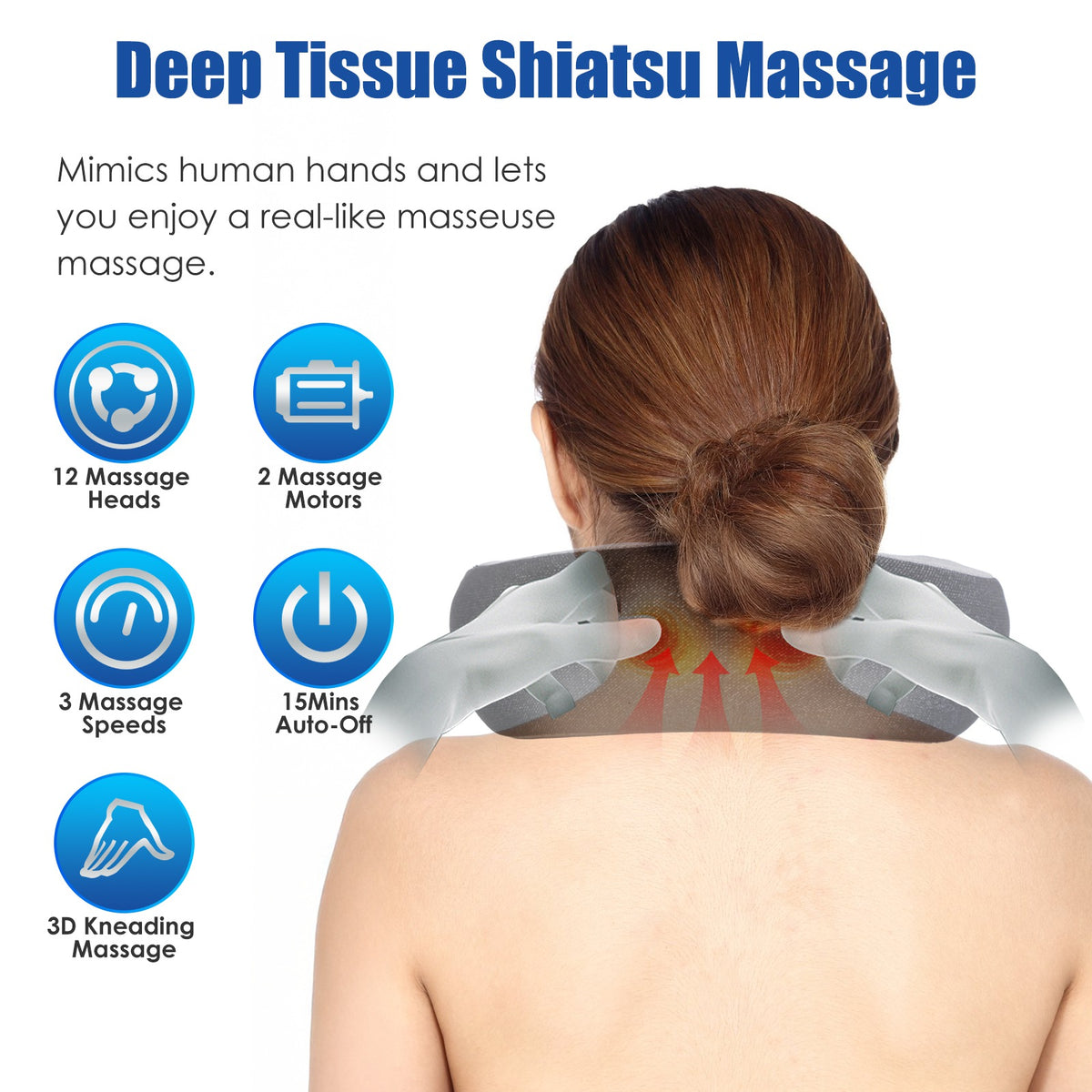 1Pc 2 in 1 Neck Massager Pillow with Heat Electric Memory Foam Travel Pillow Shiatsu Neck Massager with 3 Speeds Timer for Home Office Travel