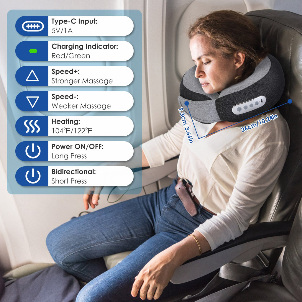 1Pc 2 in 1 Neck Massager Pillow with Heat Electric Memory Foam Travel Pillow Shiatsu Neck Massager with 3 Speeds Timer for Home Office Travel