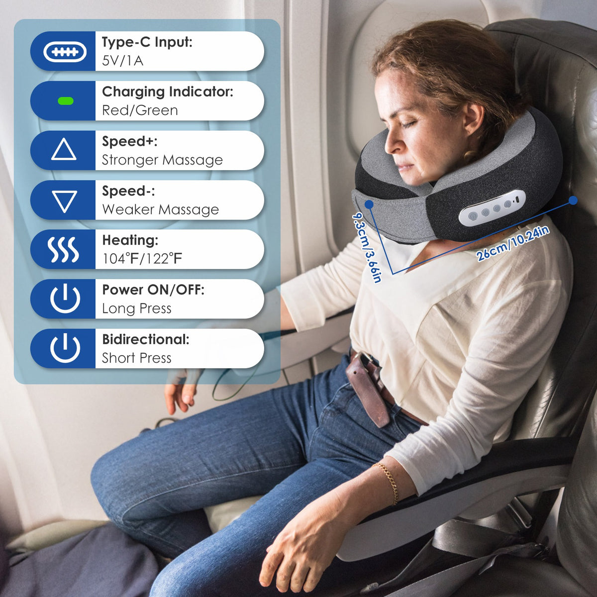 1Pc 2 in 1 Neck Massager Pillow with Heat Electric Memory Foam Travel Pillow Shiatsu Neck Massager with 3 Speeds Timer for Home Office Travel