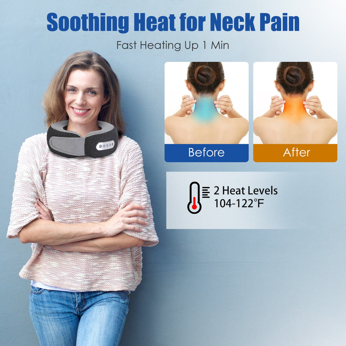 1Pc 2 in 1 Neck Massager Pillow with Heat Electric Memory Foam Travel Pillow Shiatsu Neck Massager with 3 Speeds Timer for Home Office Travel
