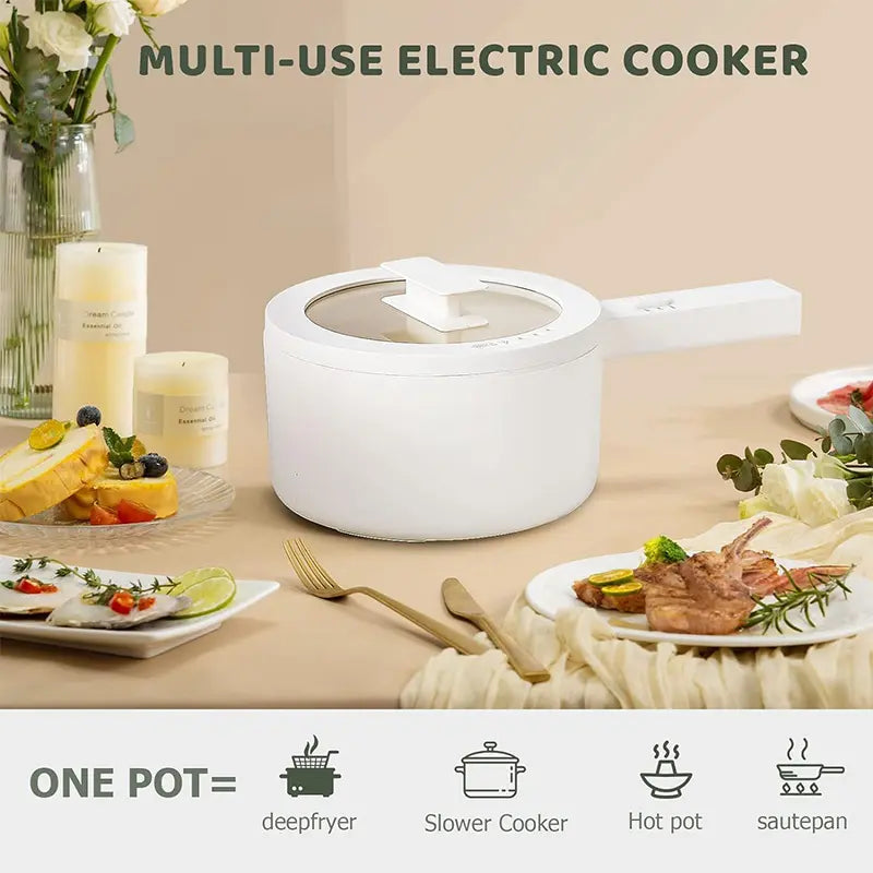 Olakys. Electric Hot Pot,1.5L Mini Hot Pot, Ceramic Glaze Non-Stick Portable Pot, Electric Pot for for Steak, Egg, Fried Rice, Oatmeal, Soup,Ramen with Dual Power Control, Electric Pot for Dorm Multifunctional Hot Pot Kitchen Appliances