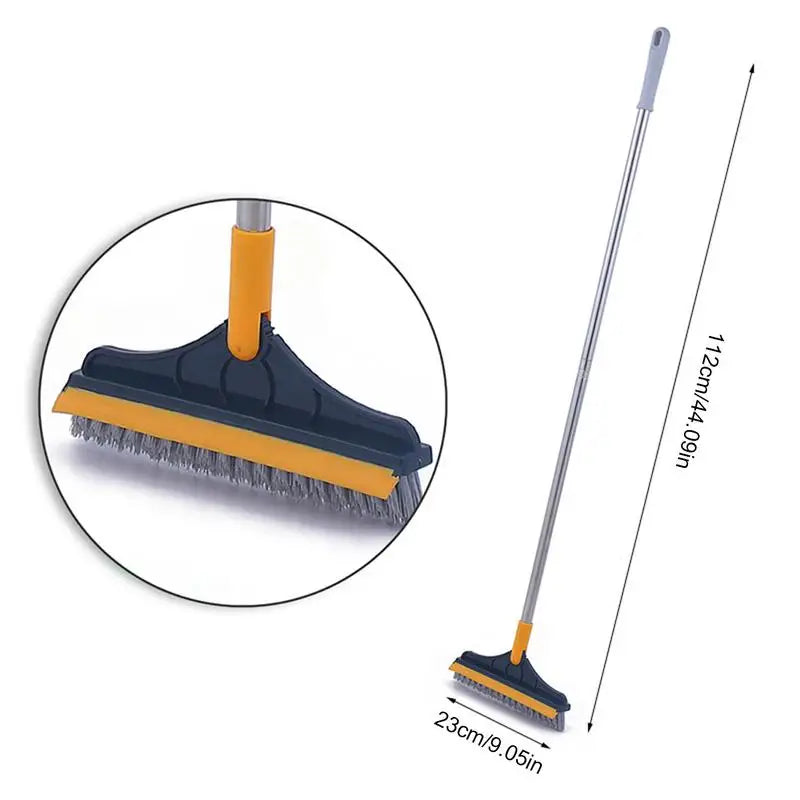 Rotating Floor Scrub Brush Long Handle Windows Squeegee Stiff Bristle Broom Mop 2In1 for Bathroom Kitchen Floor Crevice Cleaning