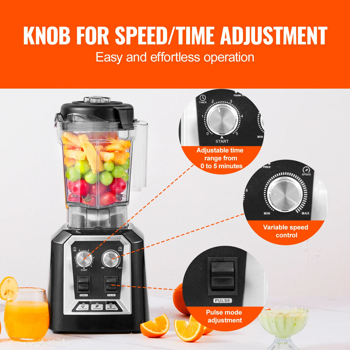 Professional Blender, Commercial Countertop Blenders, 68 Oz Plastic Jar Blender Combo, Stainless Steel 3 Functions Blender, for Frozen Drinks, Shakes, Smoothies, Peree, and Crush Ice, Black