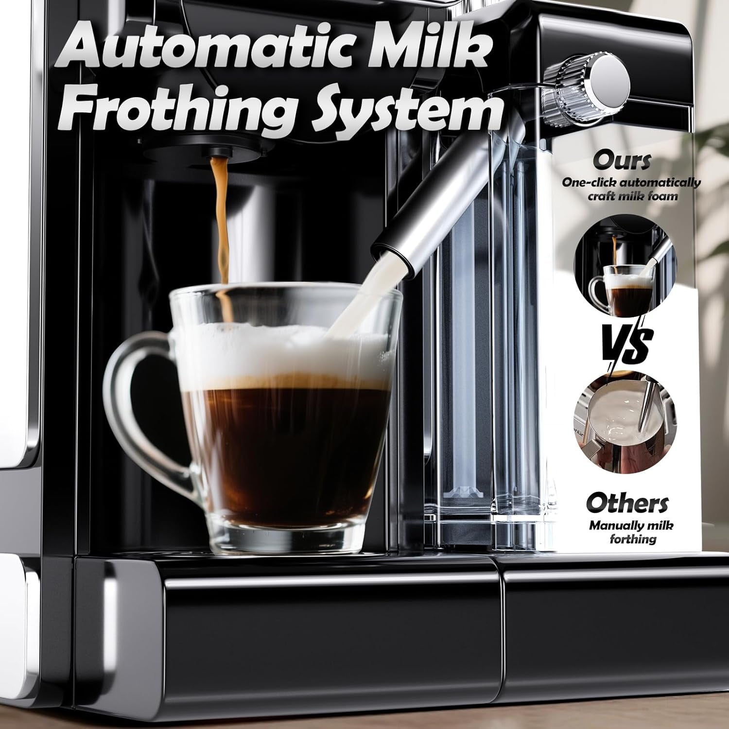 Espresso Machine with Automatic Milk Frother,Capsule Coffee Maker | Coffee Maker,Automatic Espresso Machine for K*Cup Capsule/Ne*S Original/Ground Coffee, One Touch Latte & Cappuccino