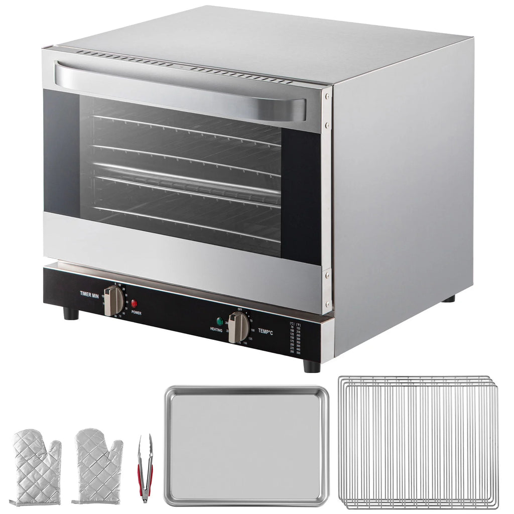 Commercial Convection Oven, Professional Countertop Oven66L/60Qt, Mid-Size Conventional Oven Countertop, 1800W 4-Tier Toaster with Front Glass Door