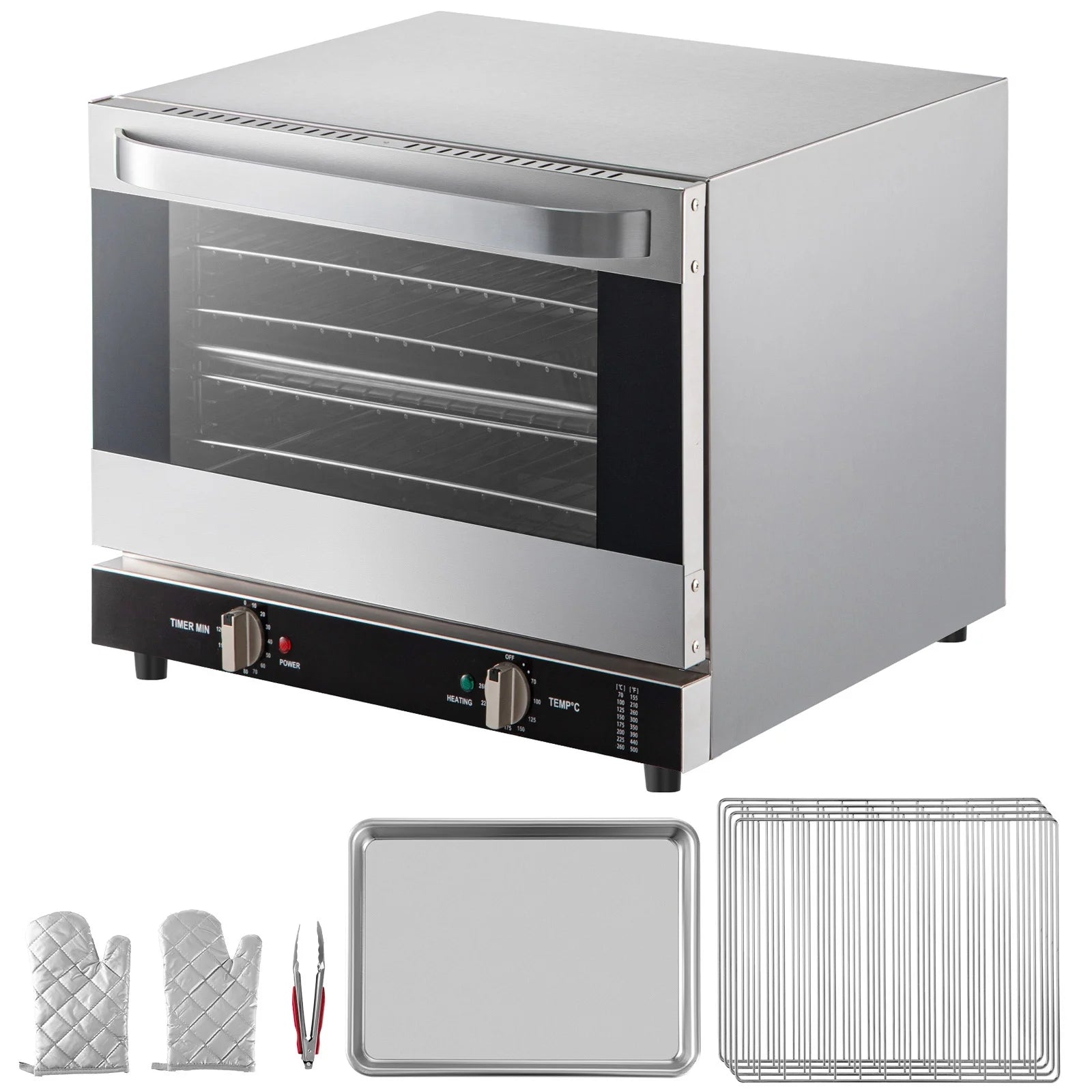 Commercial Convection Oven, Professional Countertop Oven66L/60Qt, Mid-Size Conventional Oven Countertop, 1800W 4-Tier Toaster with Front Glass Door