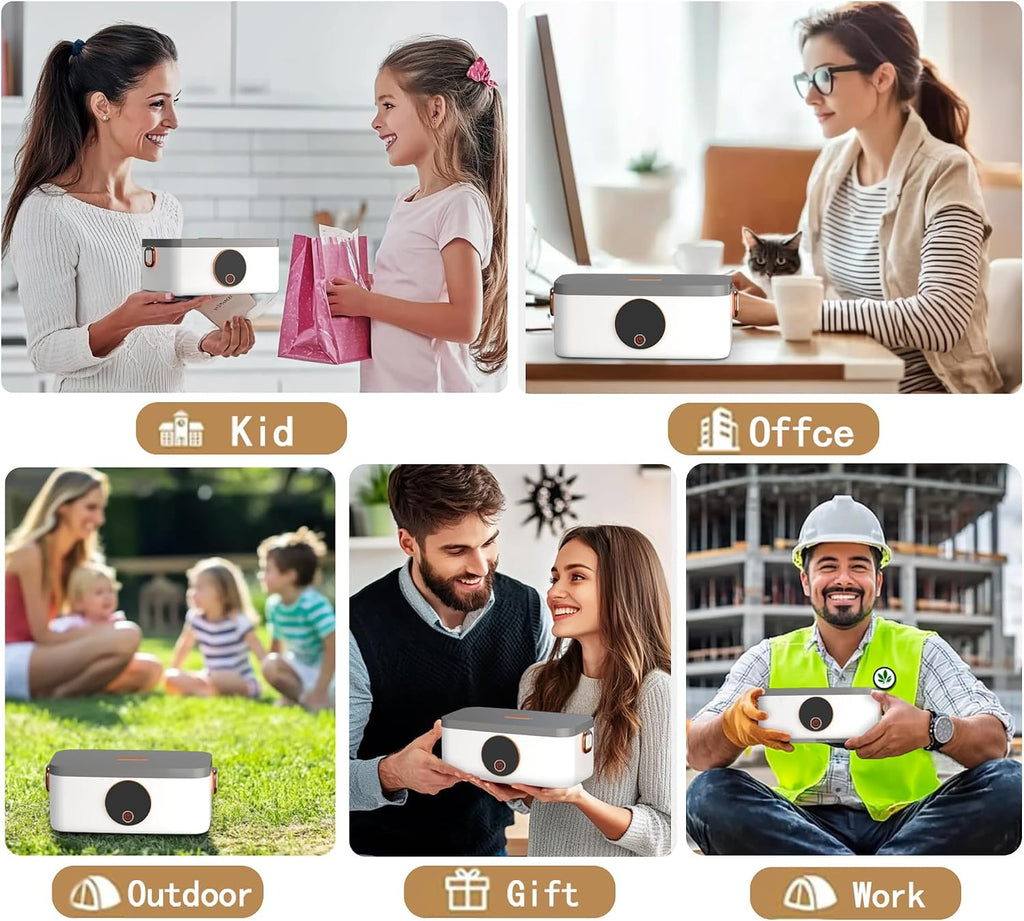 Portable Heated Lunch Box for Adults, 1000Ml Capacity SS Inner Liner | Cordless Electric Food Warmer 16000 Mah Battery Powered,6 Temperature & 7 Timer Settings for Travel/Picnic/Camping/Office