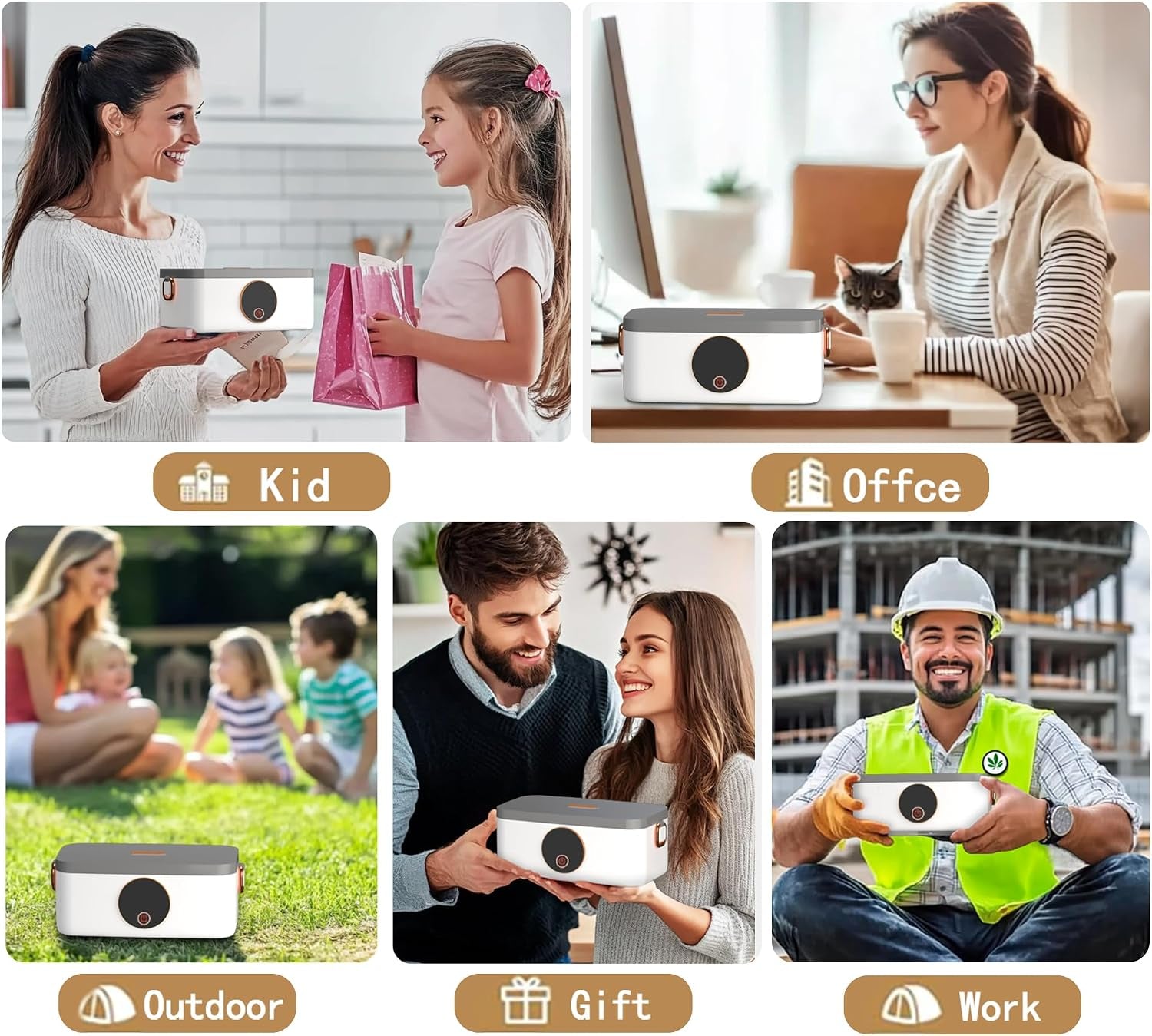 Portable Heated Lunch Box for Adults, 1000Ml Capacity SS Inner Liner | Cordless Electric Food Warmer 16000 Mah Battery Powered,6 Temperature & 7 Timer Settings for Travel/Picnic/Camping/Office