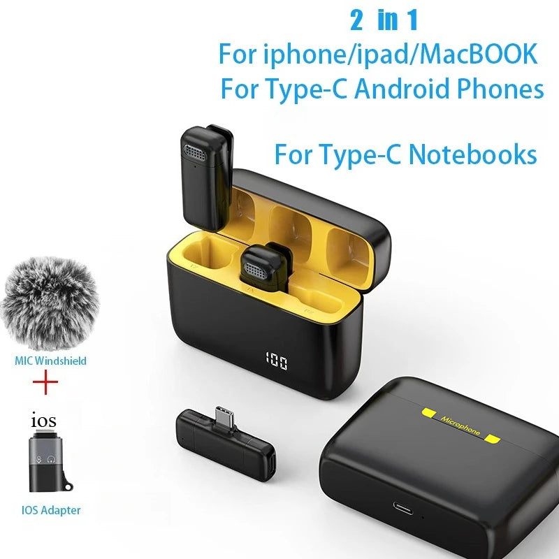 Wireless Lavalier Microphone with Charging Case Mini Mic Noise Reduction for Phone Video Recording Podcasts Streaming Interviews