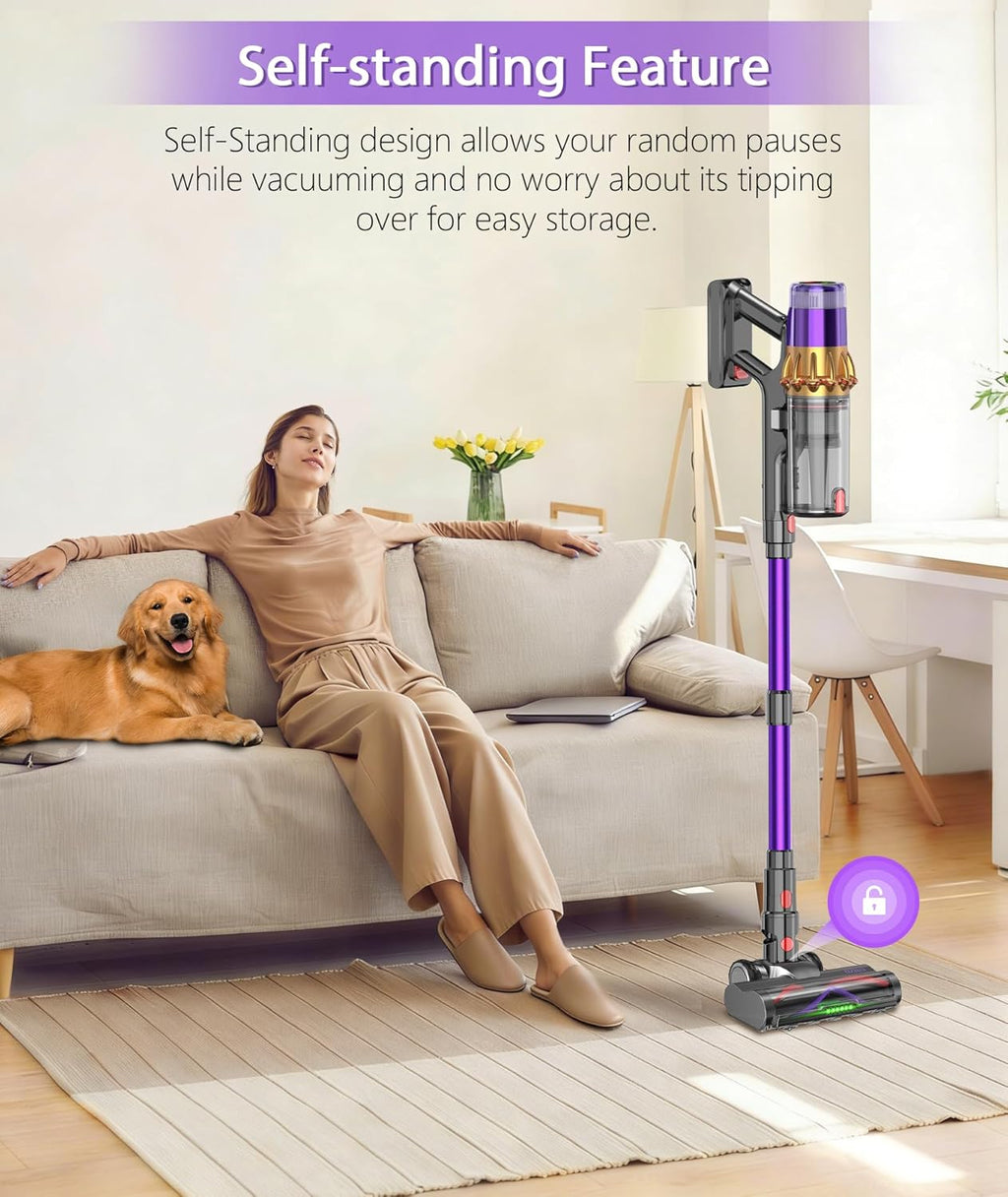 Cordless Vacuum Cleaner,650W 55KPA 70Mins Wireless Stick Vacuum Cleaners | Rechargeable Vacuum with Green Light,Powerful Anti-Tangle Vacuum for Home Carpet Hardwood Floors,Purple