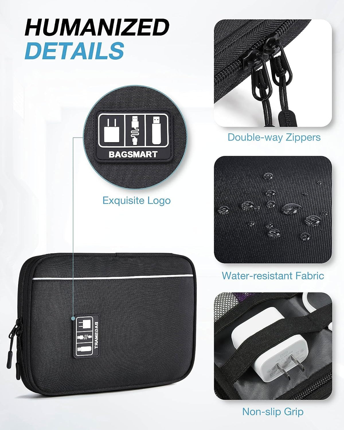 Large Electronic Organizer Travel Case for Tech Accessories, Black | Tech Accessories, Cord Storage, for Phone, Power Bank, SD Card, Cables