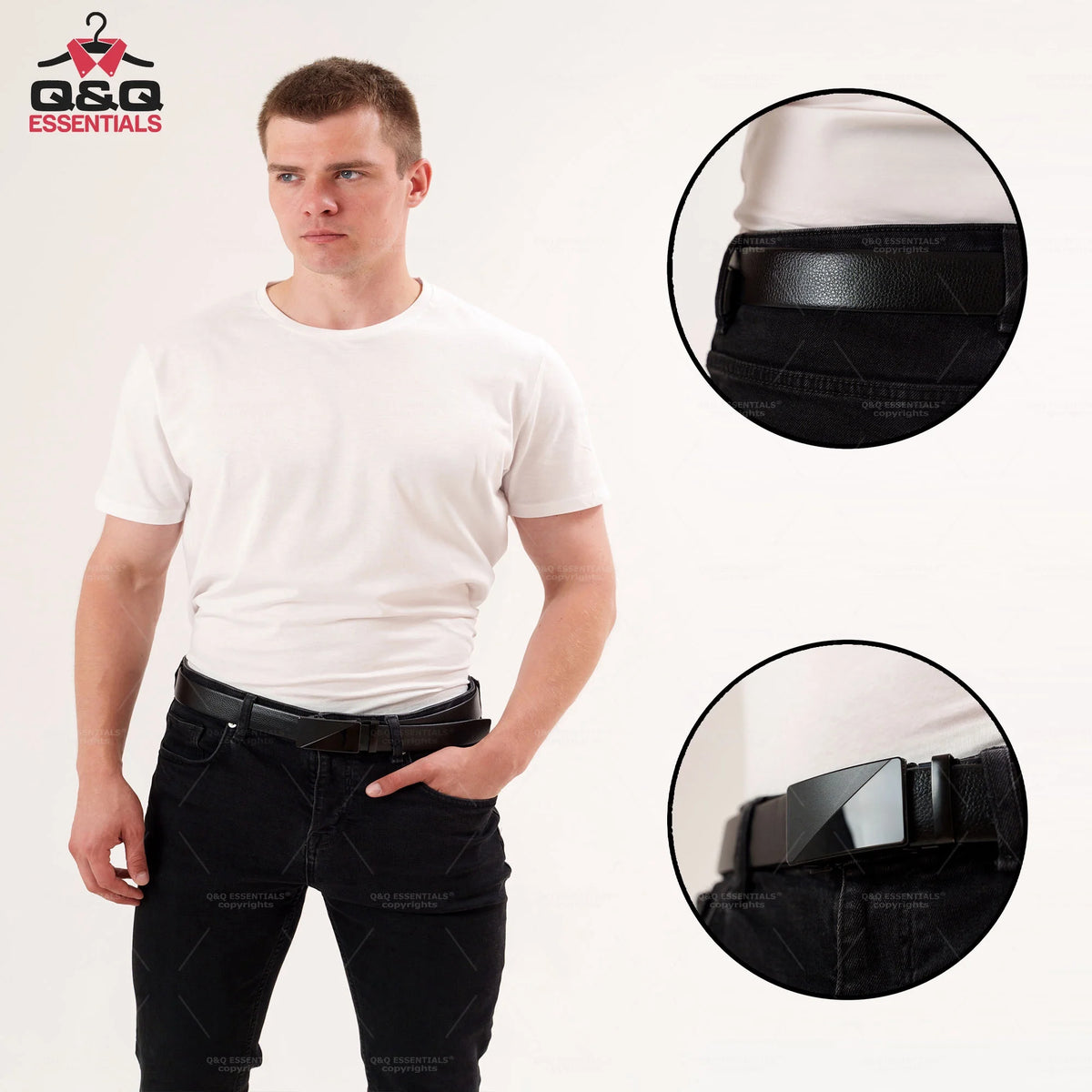 Q&Q ESSENTIALS Mens Ratchet Belt Premium Microfiber Leather Adjustable with Unique Slide Belt Buckle Black