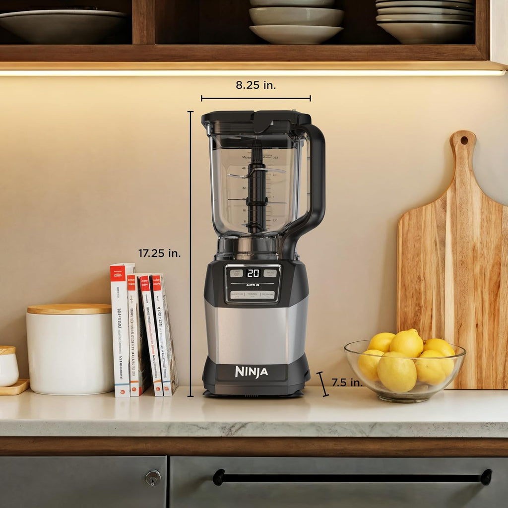 Ninja Compact Kitchen System, Auto-Iq, 1200W, 72Oz Pitcher, Grey, AMZ493BRN | 3 Functions for Smoothies, Dough & Frozen Drinks with Auto-Iq. 72-Oz Pitcher, 40-Oz Processor Bowl, 18-Oz Cup.