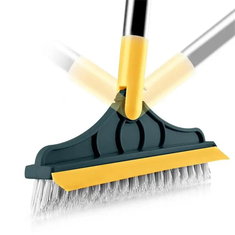 Rotating Floor Scrub Brush Long Handle Windows Squeegee Stiff Bristle Broom Mop 2In1 for Bathroom Kitchen Floor Crevice Cleaning