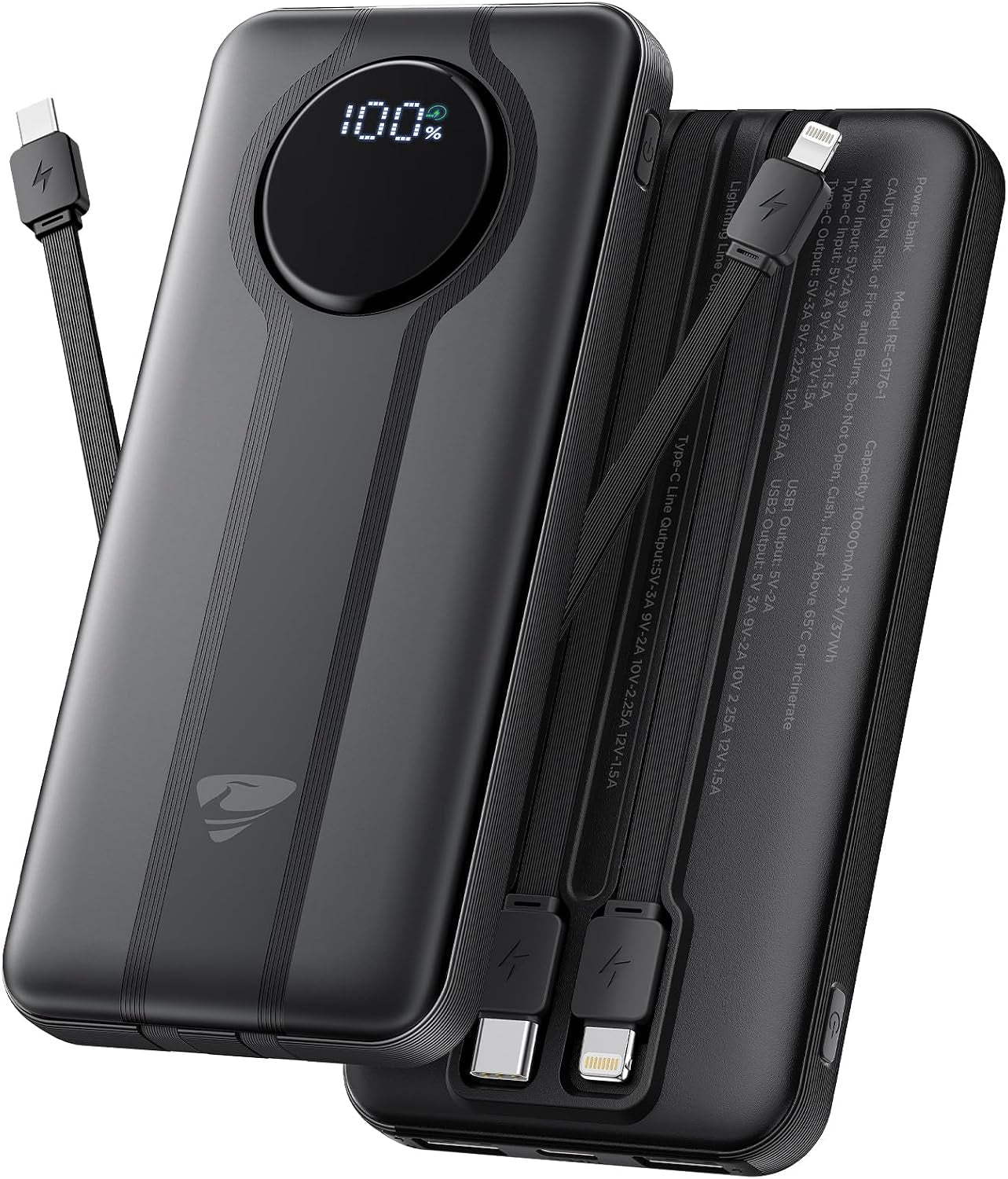 Portable Charger, 10000Mah Power Bank with Built in Cables, 22.5W USB C In/Out Fast Charging Powerbank, Slim Travel Battery Charger Pack for Iphone 16 15 Samsung Galaxy S24 S10E Android Phone