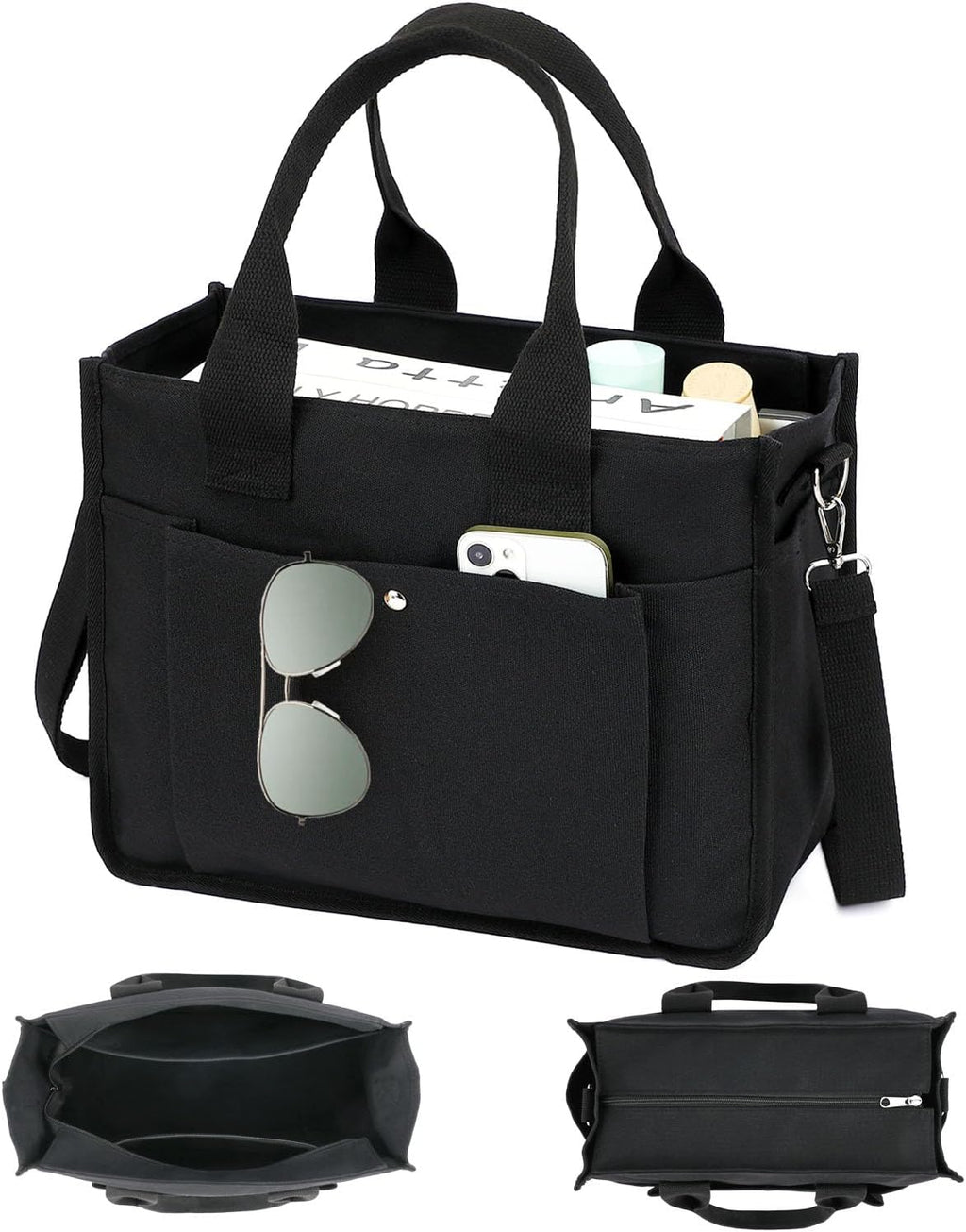 Large Canvas Tote Bag for Women with Zipper & Compartments, Crossbody Laptop Bags for Work College Travel