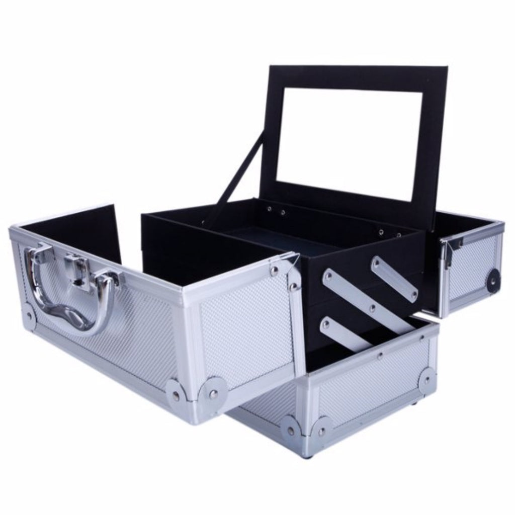 Portable Top-Opening with Mirror, Aluminum Alloy, Silver Color, Makeup Box, SM-2176