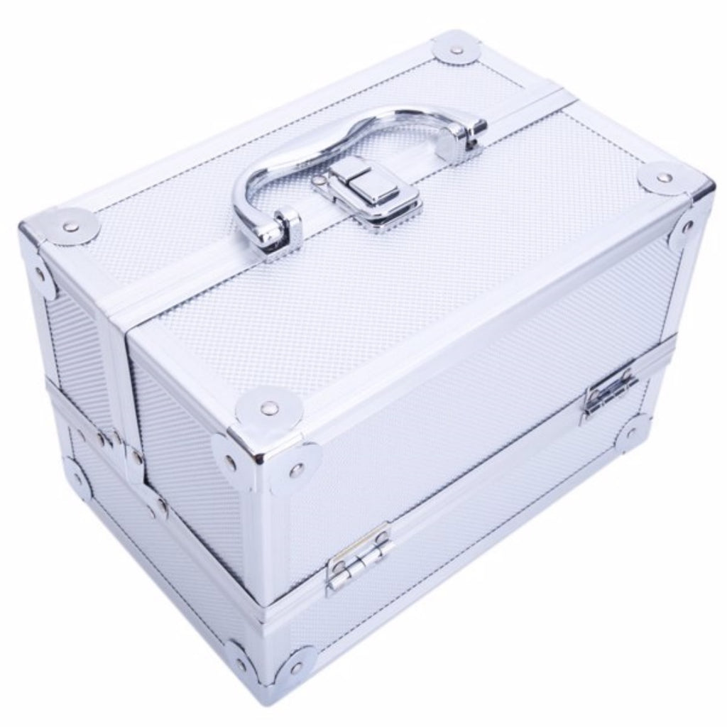 Portable Top-Opening with Mirror, Aluminum Alloy, Silver Color, Makeup Box, SM-2176