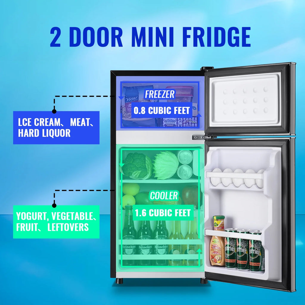 2.4 Cu.Ft Mini Fridge with Freezer, Small Refrigerator Apartment Size Fridge Black, NEW