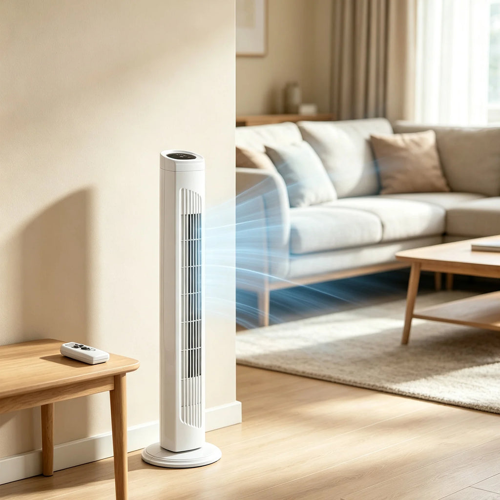 32 Inch Tower Fan with Remote & Touch Control, 110V 45W Quiet Oscillating Column Fan, Copper Motor, 3 Speeds 3 Modes, 7.5H Timer, Slim White Standing Fan for Bedroom Living Room Home Use