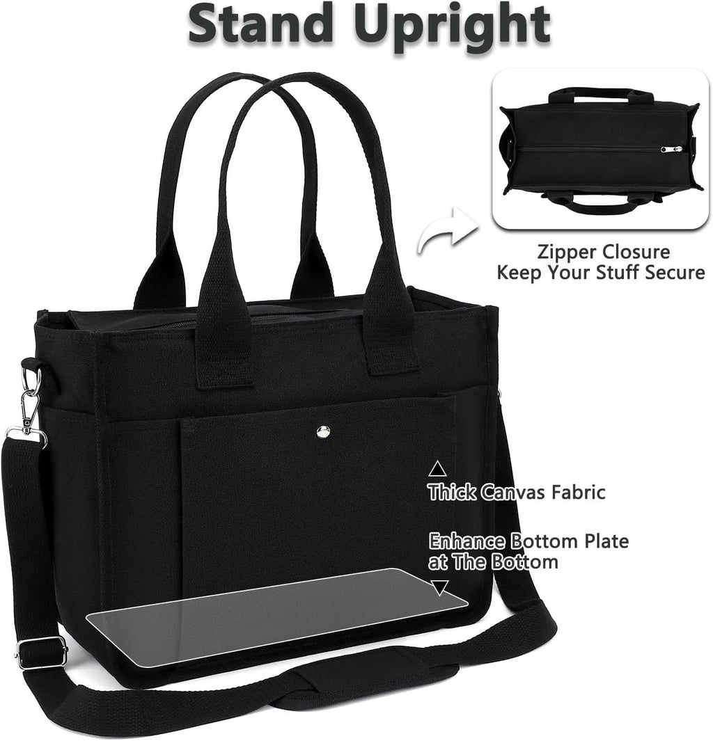 Large Canvas Tote Bag for Women with Zipper & Compartments, Crossbody Laptop Bags for Work College Travel
