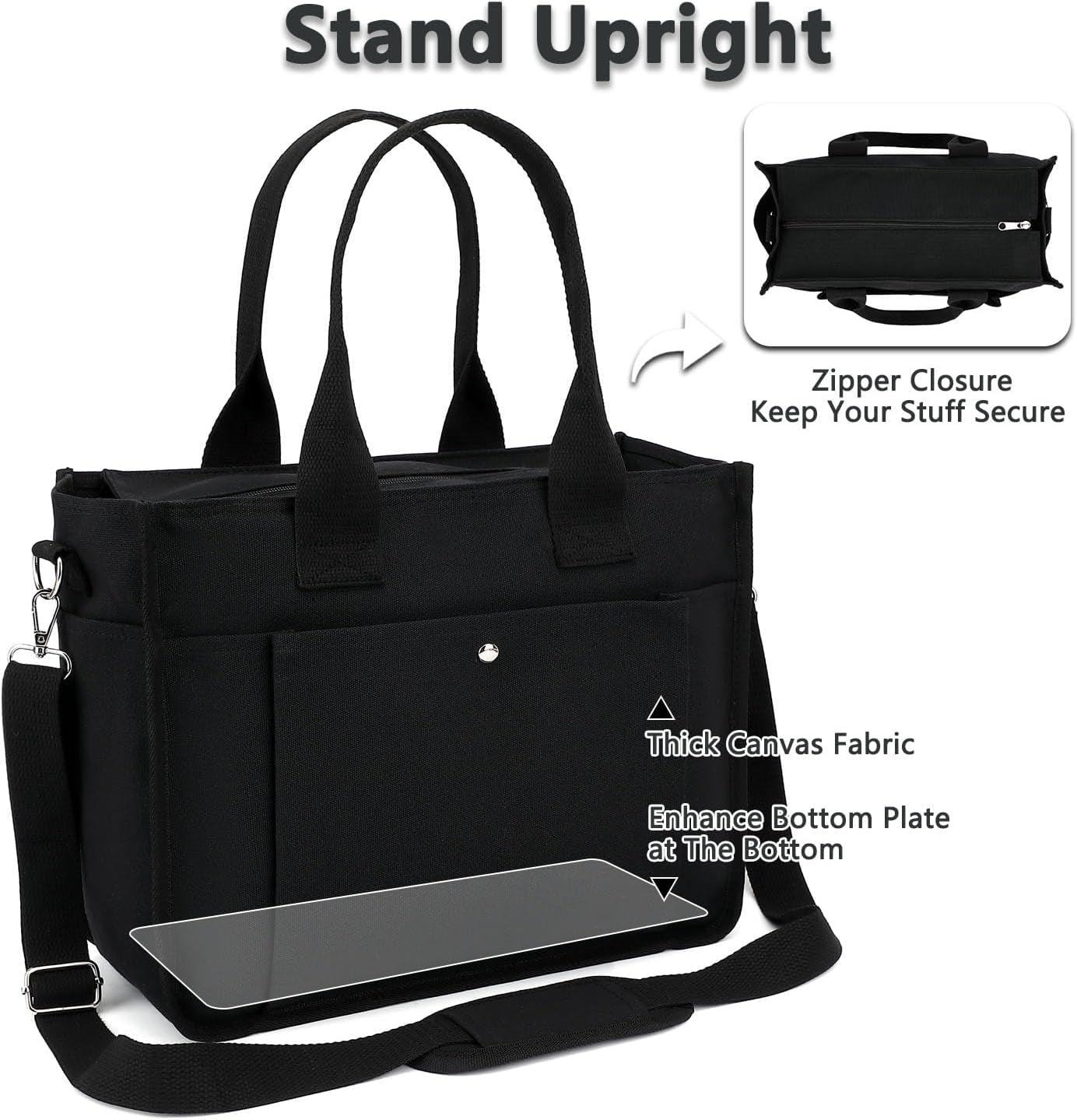Large Canvas Tote Bag for Women with Zipper & Compartments, Crossbody Laptop Bags for Work College Travel