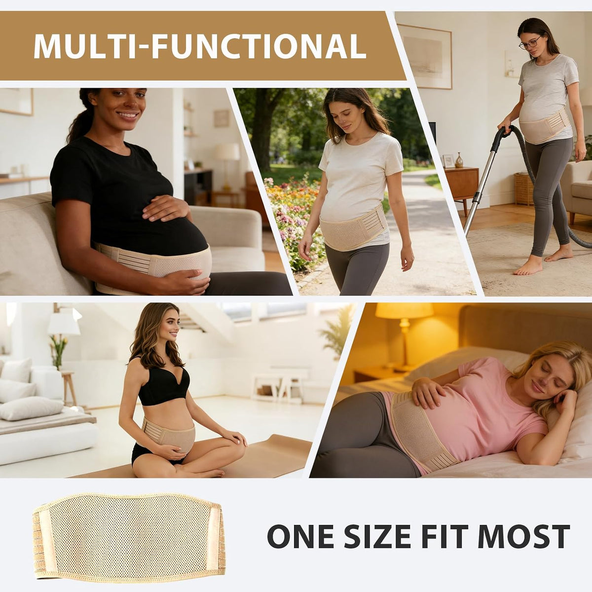 Belly Bands for Pregnant Women, Pregnancy Belly Band, Adjustable Maternity Belly Band, Relieve Lower Back Pelvic Abdomen Pain, Pregnancy Must Haves (Beige)