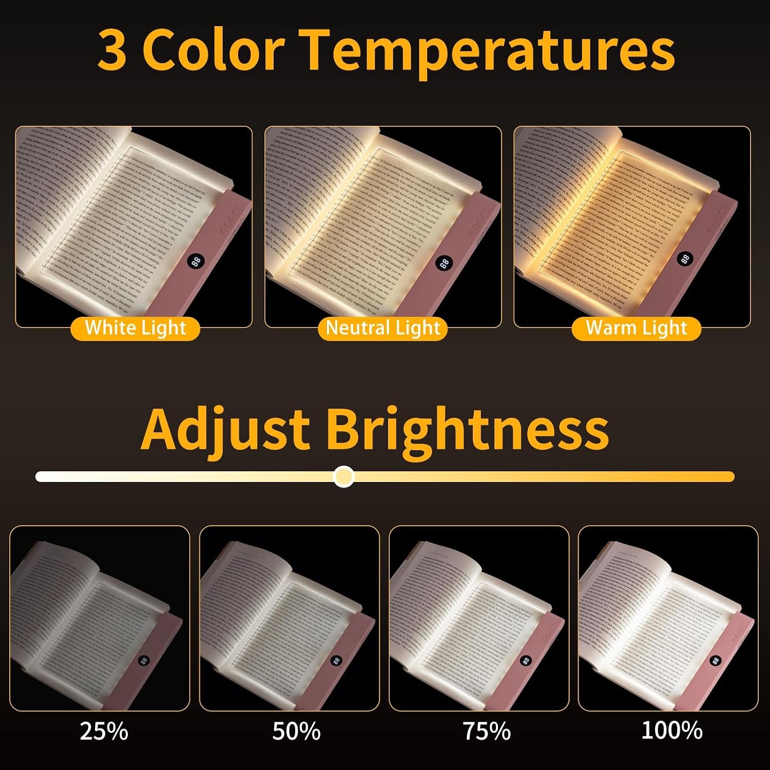 Book Light, Led Reading Book Light Page Rechargeable, Lumalit Flat Book Light with 3 Colors & Timer Lamp, Stepless Dimming Anti-Glare Intelligent Design, Reading in Bed at Night