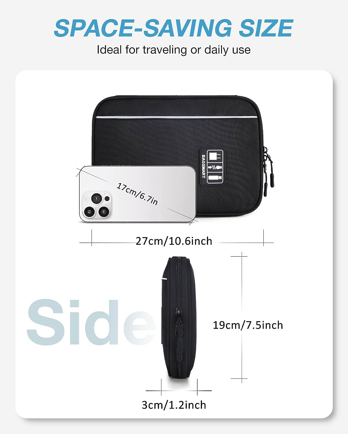 Large Electronic Organizer Travel Case for Tech Accessories, Black | Tech Accessories, Cord Storage, for Phone, Power Bank, SD Card, Cables