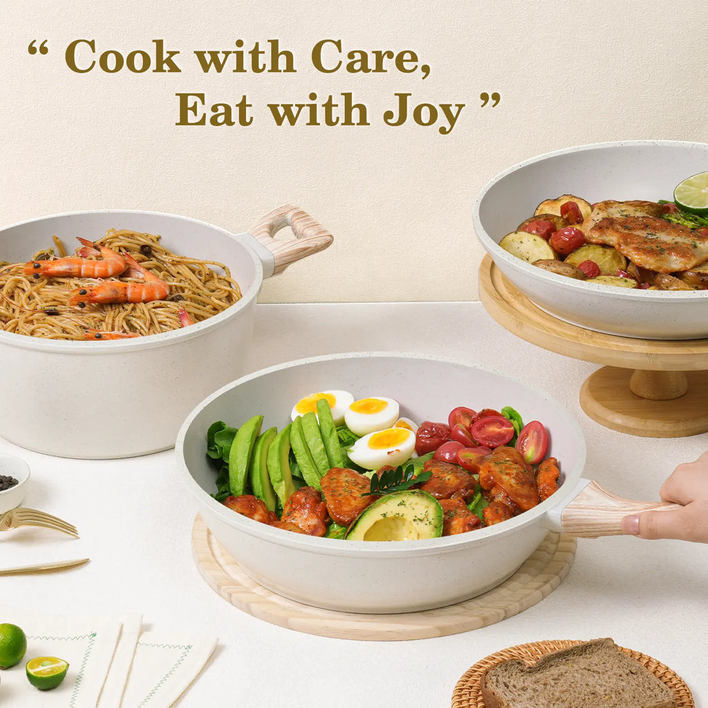 SODAY Pots and Pans Set Non Stick, 12Pcs Kitchen Cookware Sets Non-Toxic Healthy Nonstick Kitchen Cooking Set with Frying Pans, Saucepans,Glass Lid,Kitchenware,Stock up on Specials, Aluminium Durable Bakelite Handle , Tiktokshopsummersale