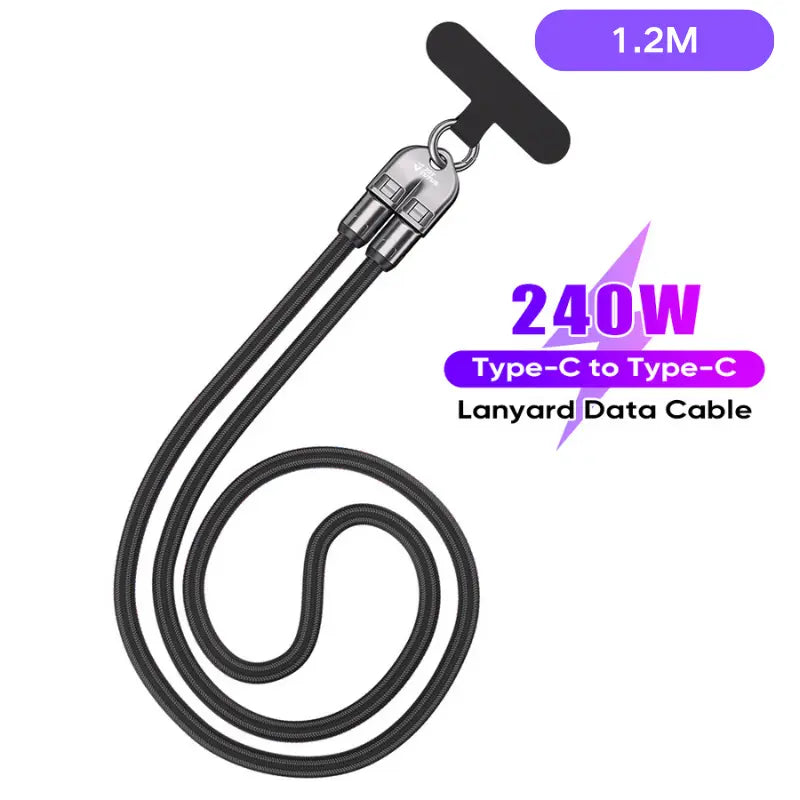 Joytutus 240W USB-C Fast Charging Phone Lanyard 7Mm Nylon Crossbody Wrist Strap for Iphone 16/15 Samsung Pixel Heavy-Duty Braided Cable 4Ft Length 3-In-1 Multifunctional Data Sync & Hands-Free Carry
