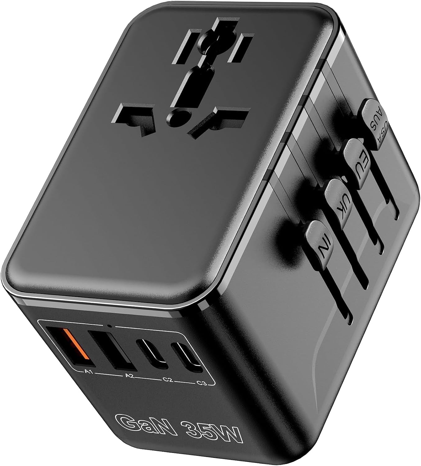 Universal Travel Adapter, International Power Adapter Gan, Type C/G/D/I/A | Auto-Resetting Fuse, 3 USB-C/2 USB-A&1 AC, All-In-One Portable Plug Adaptor Worldwide for US to EU UK AU in Spain France
