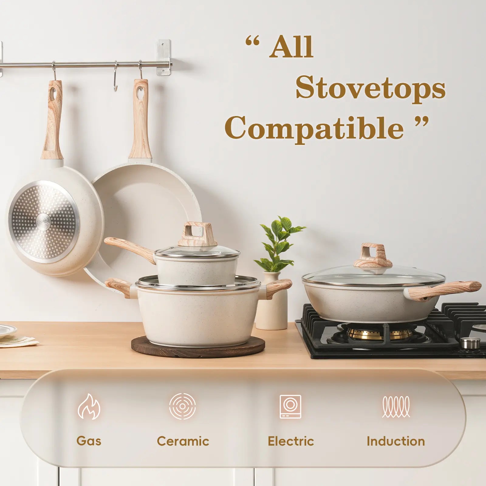 SODAY Pots and Pans Set Non Stick, 12Pcs Kitchen Cookware Sets Non-Toxic Healthy Nonstick Kitchen Cooking Set with Frying Pans, Saucepans,Glass Lid,Kitchenware,Stock up on Specials, Aluminium Durable Bakelite Handle , Tiktokshopsummersale