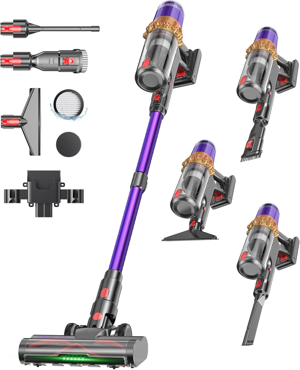 Cordless Vacuum Cleaner,650W 55KPA 70Mins Wireless Stick Vacuum Cleaners | Rechargeable Vacuum with Green Light,Powerful Anti-Tangle Vacuum for Home Carpet Hardwood Floors,Purple