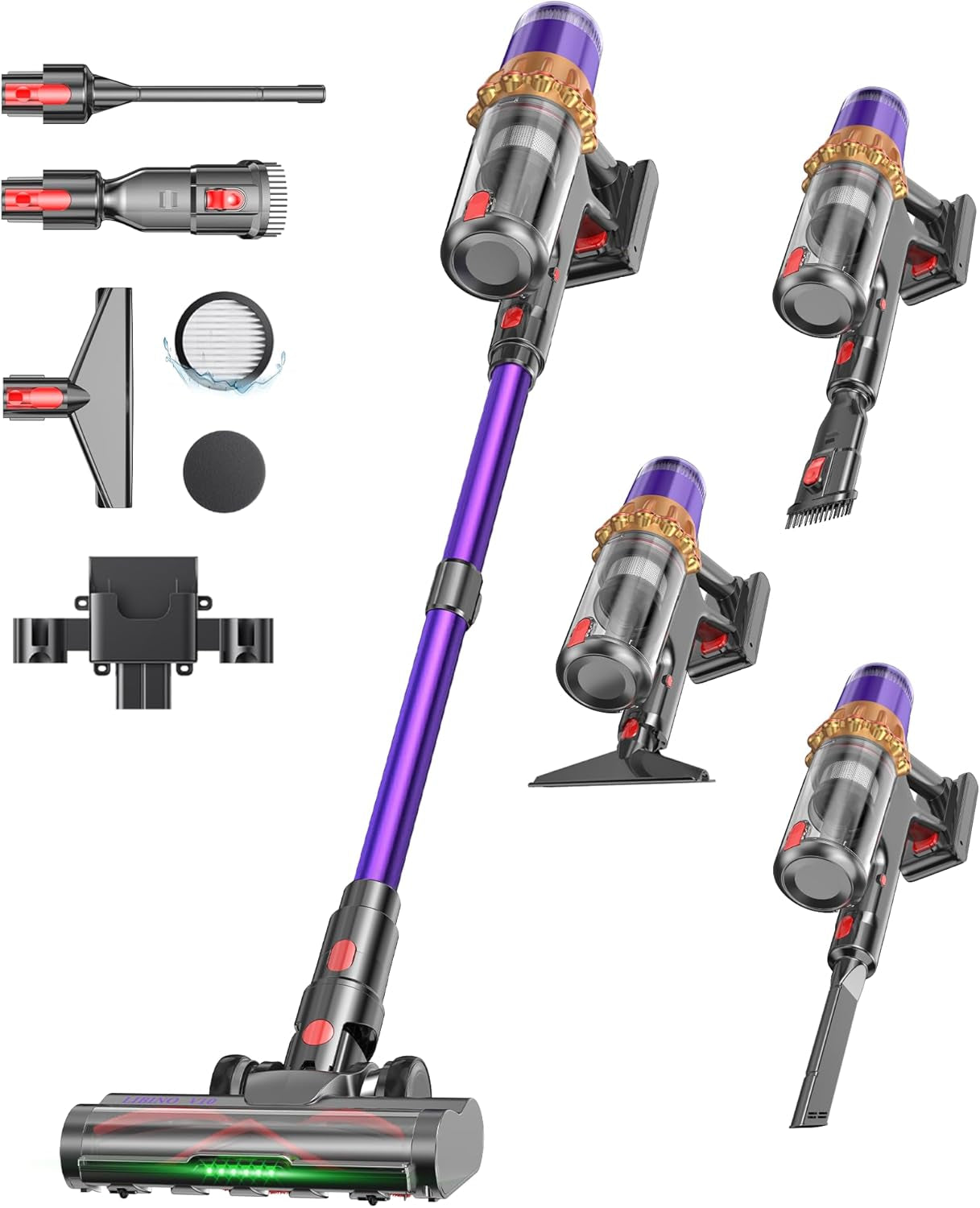 Cordless Vacuum Cleaner,650W 55KPA 70Mins Wireless Stick Vacuum Cleaners | Rechargeable Vacuum with Green Light,Powerful Anti-Tangle Vacuum for Home Carpet Hardwood Floors,Purple
