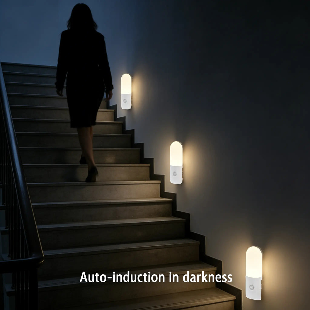 USB Rechargeable Motion Sensor Night Light Indoor Battery Operated Pir Light with 3 Color Temperature & Dimmable, Magnetic Night Lights Stick on Wall for Stair Bathroom Hallway Toilet, Christmas Present LED Adjustable Lighting Modes Lamp Lights Bedroom
